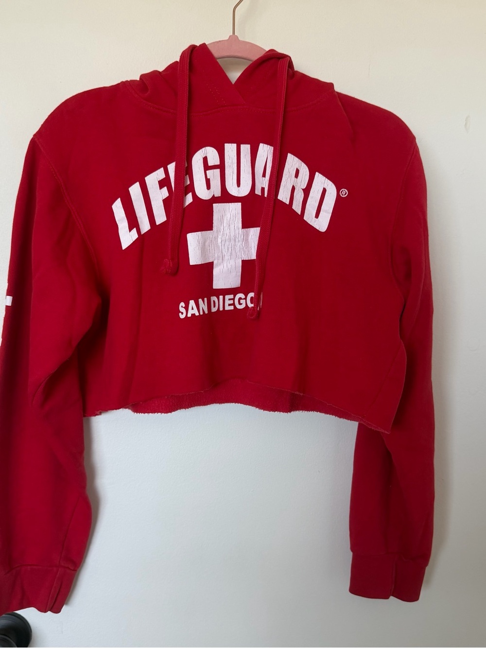 Red Lifeguard Cropped Hoodie - San Diego Graphic